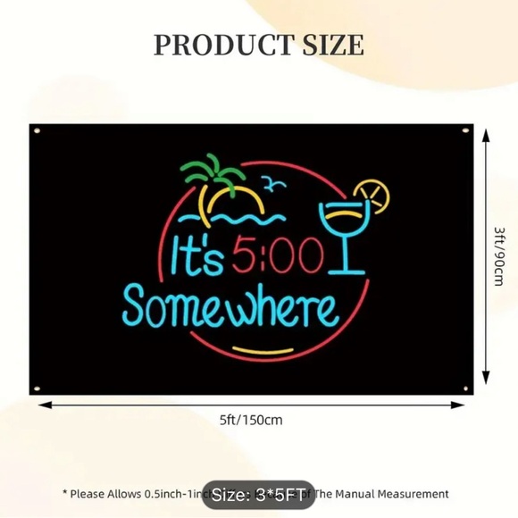 BOGO NEW IT’S 5 O’CLOCK SOMEWHERE DECORATION 3’x5’ - Picture 3 of 5